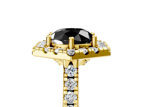 Yellow gold Hexagonal Halo Fancy Black Round Cut Diamond Pavé Band with Four-Prong Setting_17