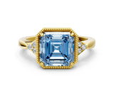 Yellow gold Hexagonal Halo Fancy Blue Asscher Cut Diamond Solitaire with Pavé Band and Four-Prong Setting_3