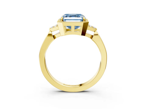 Yellow gold Hexagonal Halo Fancy Blue Asscher Cut Diamond Solitaire with Pavé Band and Four-Prong Setting_6