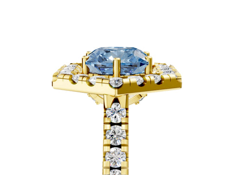 Yellow gold Hexagonal Halo Fancy Blue Cushion Cut Diamond Pavé Band with Four-Prong Setting_5