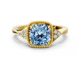 Yellow gold Hexagonal Halo Fancy Blue Cushion Cut Diamond Solitaire with Pavé Band and Four-Prong Setting_3