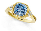 Yellow gold Hexagonal Halo Fancy Blue Cushion Cut Diamond Solitaire with Pavé Band and Four-Prong Setting_4