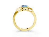 Yellow gold Hexagonal Halo Fancy Blue Cushion Cut Diamond Solitaire with Pavé Band and Four-Prong Setting_6