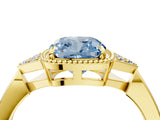 Yellow gold Hexagonal Halo Fancy Blue Cushion Cut Diamond Solitaire with Pavé Band and Four-Prong Setting_7