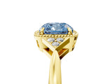 Yellow gold Hexagonal Halo Fancy Blue Cushion Cut Diamond Solitaire with Pavé Band and Four-Prong Setting_8