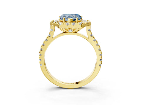 Yellow gold Hexagonal Halo Fancy Blue Heart Cut Diamond Pavé Band with Four-Prong Setting_3