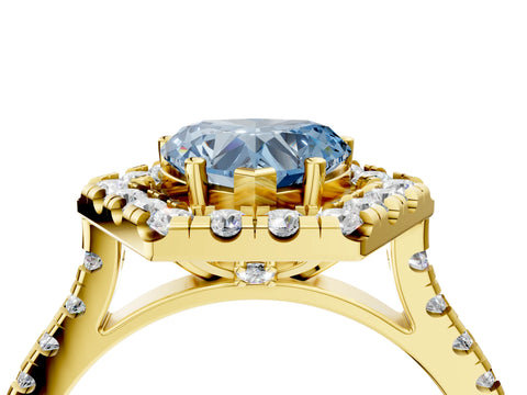 Yellow gold Hexagonal Halo Fancy Blue Heart Cut Diamond Pavé Band with Four-Prong Setting_4