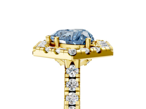 Yellow gold Hexagonal Halo Fancy Blue Heart Cut Diamond Pavé Band with Four-Prong Setting_5