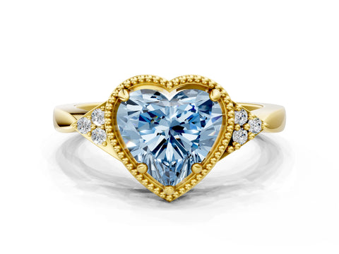 Yellow gold Hexagonal Halo Fancy Blue Heart Cut Diamond Solitaire with Pavé Band and Four-Prong Setting_3