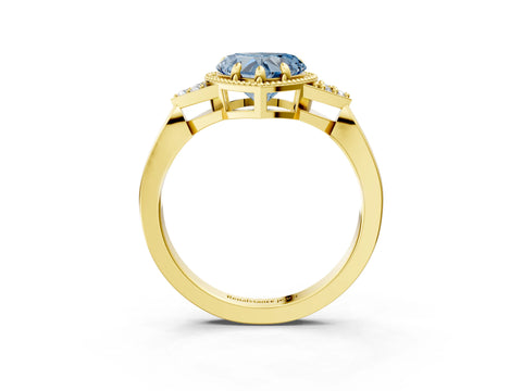 Yellow gold Hexagonal Halo Fancy Blue Heart Cut Diamond Solitaire with Pavé Band and Four-Prong Setting_6
