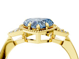Yellow gold Hexagonal Halo Fancy Blue Heart Cut Diamond Solitaire with Pavé Band and Four-Prong Setting_7