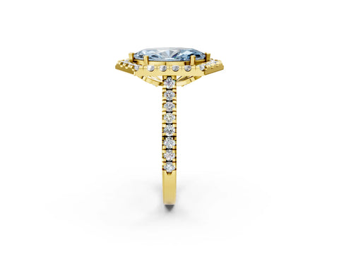 Yellow gold Hexagonal Halo Fancy Blue Marquise Cut Diamond Pavé Band with Four-Prong Setting_2