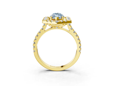 Yellow gold Hexagonal Halo Fancy Blue Marquise Cut Diamond Pavé Band with Four-Prong Setting_3
