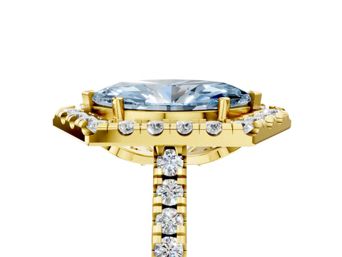 Yellow gold Hexagonal Halo Fancy Blue Marquise Cut Diamond Pavé Band with Four-Prong Setting_5