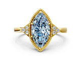 Yellow gold Hexagonal Halo Fancy Blue Marquise Cut Diamond Solitaire with Pavé Band and Four-Prong Setting_3