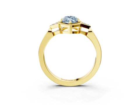 Yellow gold Hexagonal Halo Fancy Blue Marquise Cut Diamond Solitaire with Pavé Band and Four-Prong Setting_6