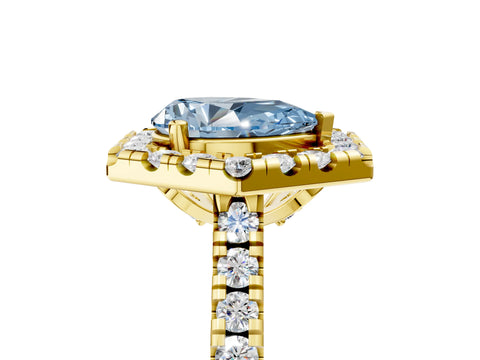 Yellow gold Hexagonal Halo Fancy Blue Pear Cut Diamond Pavé Band with Four-Prong Setting_5