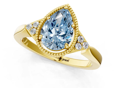 Yellow gold Hexagonal Halo Fancy Blue Pear Cut Diamond Solitaire with Pavé Band and Four-Prong Setting_4