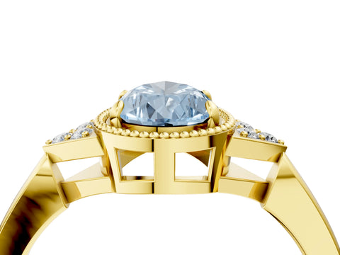 Yellow gold Hexagonal Halo Fancy Blue Pear Cut Diamond Solitaire with Pavé Band and Four-Prong Setting_7