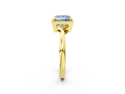 Yellow gold Hexagonal Halo Fancy Blue Princess Cut Diamond Solitaire with Pavé Band and Four-Prong Setting_5