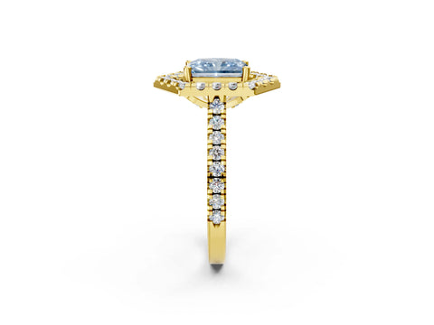 Yellow gold Hexagonal Halo Fancy Blue Radiant Cut Diamond Pavé Band with Four-Prong Setting_2