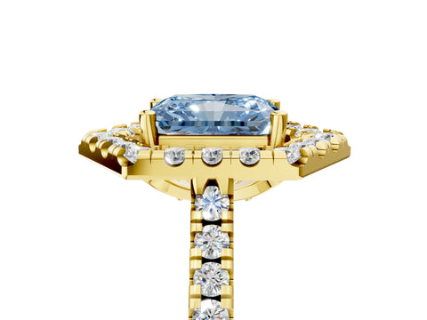 Yellow gold Hexagonal Halo Fancy Blue Radiant Cut Diamond Pavé Band with Four-Prong Setting_5