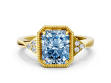 Yellow gold Hexagonal Halo Fancy Blue Radiant Cut Diamond Solitaire with Pavé Band and Four-Prong Setting_3