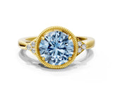 Yellow gold Hexagonal Halo Fancy Blue Round Cut Diamond Solitaire with Pavé Band and Four-Prong Setting_3