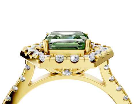 Yellow gold Hexagonal Halo Fancy Green Asscher Cut Diamond Pavé Band with Four-Prong Setting_4