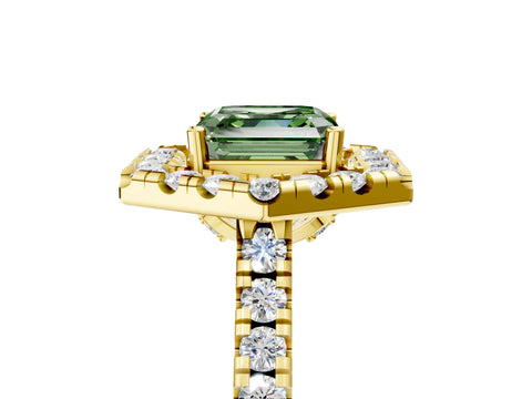 Yellow gold Hexagonal Halo Fancy Green Asscher Cut Diamond Pavé Band with Four-Prong Setting_5