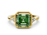 Yellow gold Hexagonal Halo Fancy Green Asscher Cut Diamond Solitaire with Pavé Band and Four-Prong Setting_3