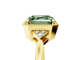 Yellow gold Hexagonal Halo Fancy Green Asscher Cut Diamond Solitaire with Pavé Band and Four-Prong Setting_8