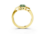 Yellow gold Hexagonal Halo Fancy Green Cushion Cut Diamond Solitaire with Pavé Band and Four-Prong Setting_6