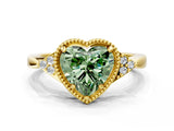 Yellow gold Hexagonal Halo Fancy Green Heart Cut Diamond Solitaire with Pavé Band and Four-Prong Setting_3