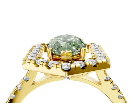Yellow gold Hexagonal Halo Fancy Green Marquise Cut Diamond Pavé Band with Four-Prong Setting_4