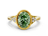 Yellow gold Hexagonal Halo Fancy Green Oval Cut Diamond Solitaire with Pavé Band and Four-Prong Setting_3