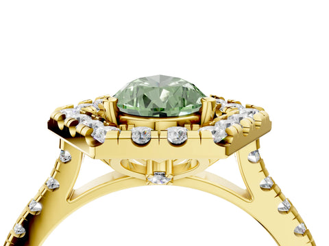Yellow gold Hexagonal Halo Fancy Green Pear Cut Diamond Pavé Band with Four-Prong Setting_4
