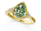 Yellow gold Hexagonal Halo Fancy Green Pear Cut Diamond Solitaire with Pavé Band and Four-Prong Setting_4