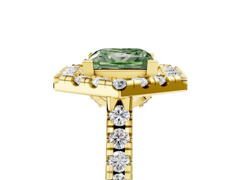 Yellow gold Hexagonal Halo Fancy Green Princess Cut Diamond Pavé Band with Four-Prong Setting_5
