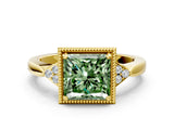 Yellow gold Hexagonal Halo Fancy Green Princess Cut Diamond Solitaire with Pavé Band and Four-Prong Setting_3