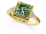 Yellow gold Hexagonal Halo Fancy Green Princess Cut Diamond Solitaire with Pavé Band and Four-Prong Setting_4