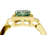 Yellow gold Hexagonal Halo Fancy Green Princess Cut Diamond Solitaire with Pavé Band and Four-Prong Setting_7