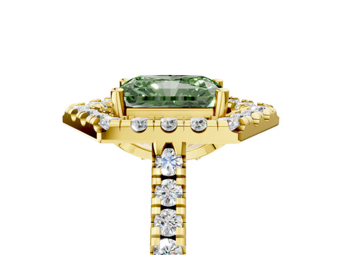Yellow gold Hexagonal Halo Fancy Green Radiant Cut Diamond Pavé Band with Four-Prong Setting_5