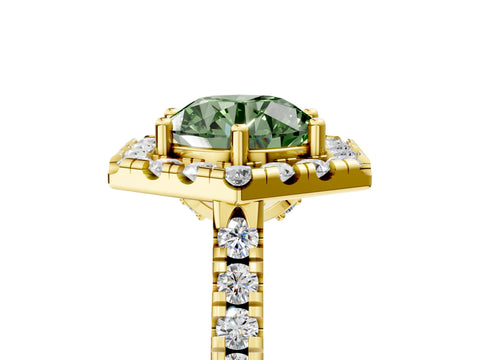 Yellow gold Hexagonal Halo Fancy Green Round Cut Diamond Pavé Band with Four-Prong Setting_5