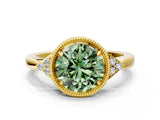 Yellow gold Hexagonal Halo Fancy Green Round Cut Diamond Solitaire with Pavé Band and Four-Prong Setting_3