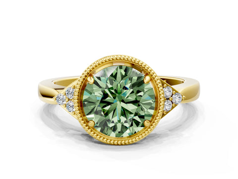 Yellow gold Hexagonal Halo Fancy Green Round Cut Diamond Solitaire with Pavé Band and Four-Prong Setting_3