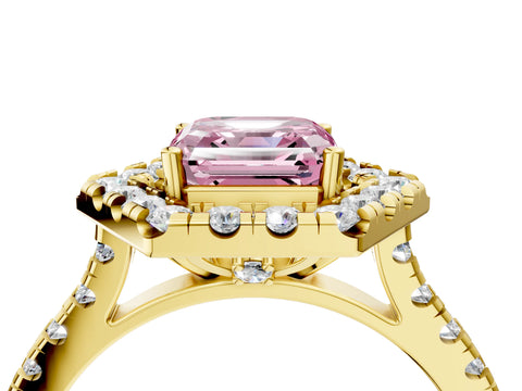 Yellow gold Hexagonal Halo Fancy Pink Asscher Cut Diamond Pavé Band with Four-Prong Setting_4