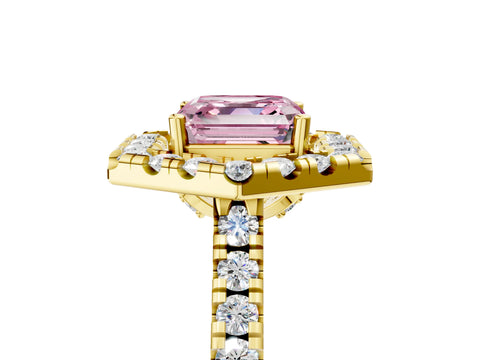 Yellow gold Hexagonal Halo Fancy Pink Asscher Cut Diamond Pavé Band with Four-Prong Setting_5
