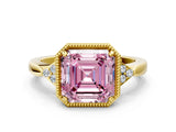 Yellow gold Hexagonal Halo Fancy Pink Asscher Cut Diamond Solitaire with Pavé Band and Four-Prong Setting_3