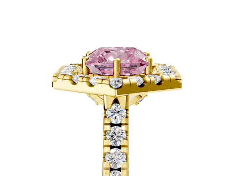 Yellow gold Hexagonal Halo Fancy Pink Cushion Cut Diamond Pavé Band with Four-Prong Setting_5